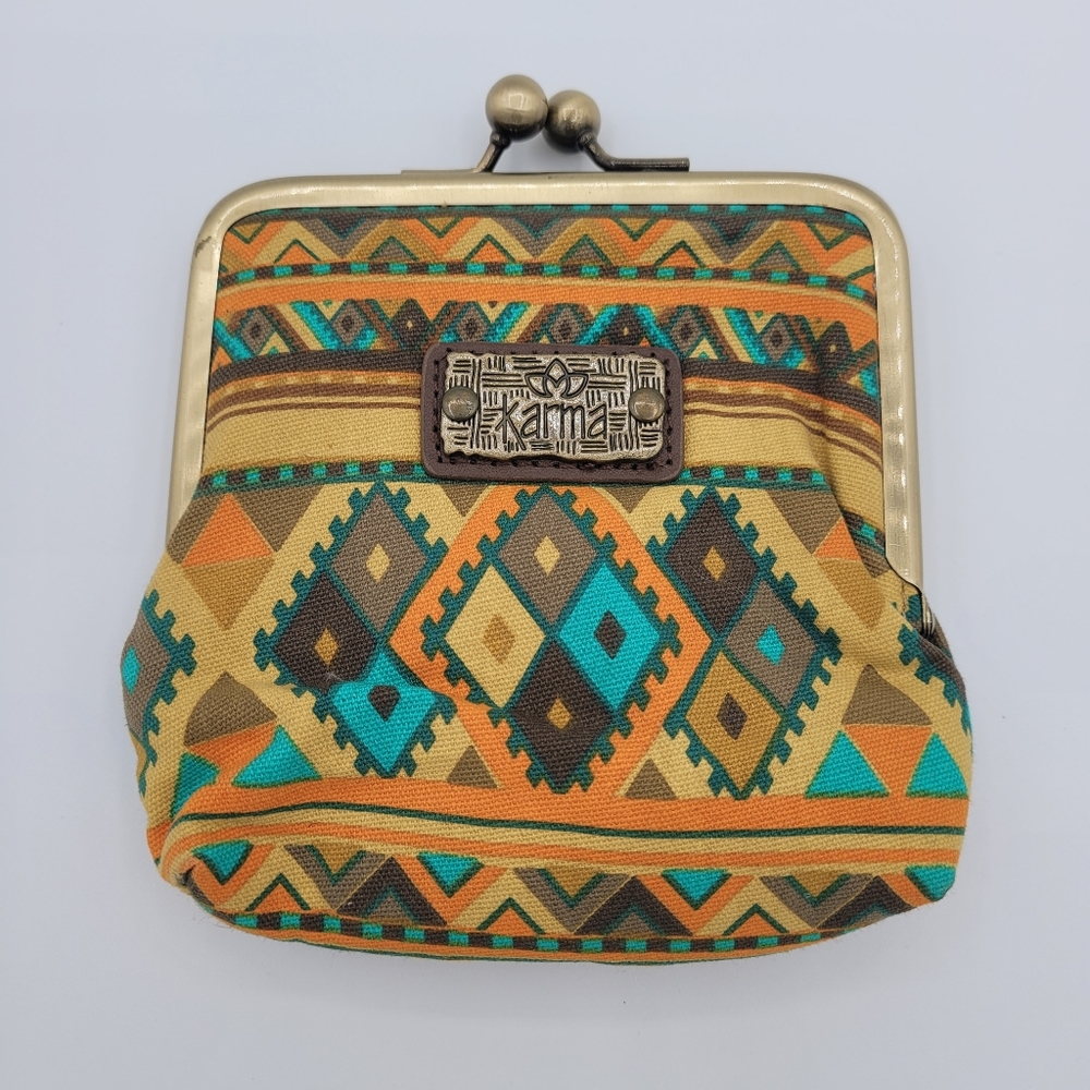 Karma Coin Purse Multicolored Southwestern Boho Yellow Orange Blue Small